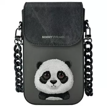 Nimmy 3-v-1 komplet: torbica za telefon + denarnica + ovitek za sledilnik, črn, Big Eyed Pet 2.0 Panda