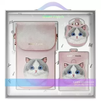Nimmy 3-v-1 komplet: čezramenska torbica za telefon, denarnica in držalo za sledilnik – roza Big Eyed Pet 2.0 Cat