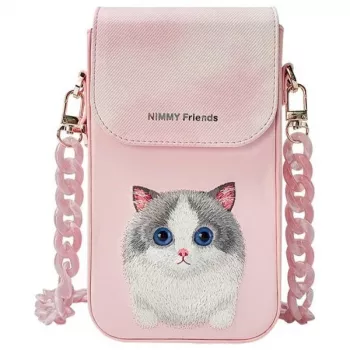 Nimmy 3-v-1 komplet: čezramenska torbica za telefon, denarnica in držalo za sledilnik – roza Big Eyed Pet 2.0 Cat