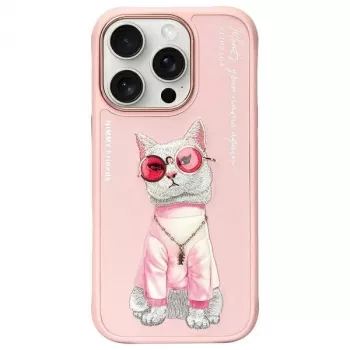 Nimmy ovitek Glasses Cool Cat za Apple iPhone 16 Pro Max 6,9 inch, roza