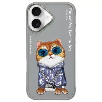 Nimmy ovitek za iPhone 16 6,1 inch, siv Glasses Cool Cat