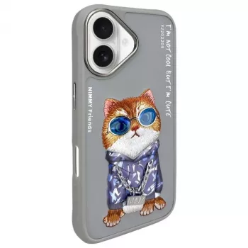 Nimmy ovitek za iPhone 16 6,1 inch, siv Glasses Cool Cat