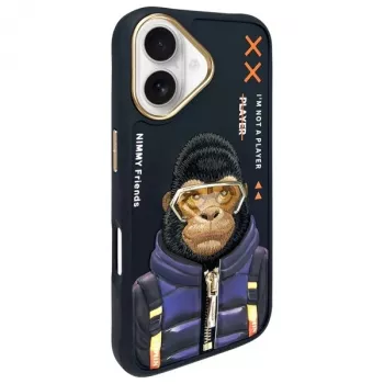 Nimmy ovitek Cool&Cute 2.0 Monkey za Apple iPhone 16 6,1 inch, črn