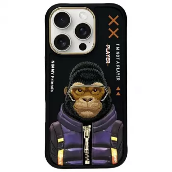 Nimmy Cool&Cute 2.0 Monkey zadnji ovitek za Apple iPhone 16 Pro, črn, TPU