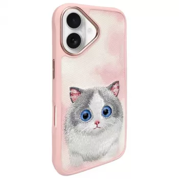 Nimmy ovitek Big Eyed Pet 2.0 Cat za Apple iPhone 16 6,1 inch, roza