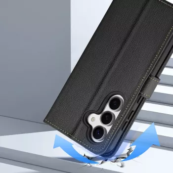 DUXDUCIS usnjen ovitek Lawa Leather Wallet za Samsung Galaxy S25+ z odstranljivo magnetno denarnico - črn