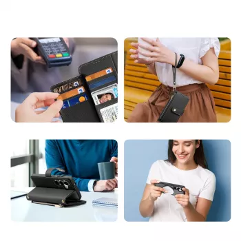 DUXDUCIS usnjen ovitek Lawa Leather Wallet za Samsung Galaxy S25+ z odstranljivo magnetno denarnico - črn