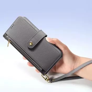 DUXDUCIS usnjen ovitek Lawa Leather Wallet za Samsung Galaxy S25+ z odstranljivo magnetno denarnico - siv