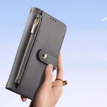 DUXDUCIS usnjen ovitek Lawa Leather Wallet za Samsung Galaxy S25+ z odstranljivo magnetno denarnico - siv