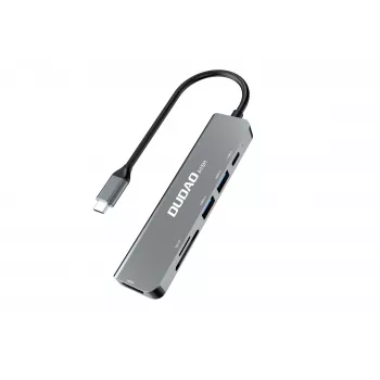 DUDAO A15H 6-v-1 USB-C zvezdišče priklopna postaja s HDMI, USB 3.0, USB 2.0, bralnik kartic SD/TF, PD 100W - Space Gray