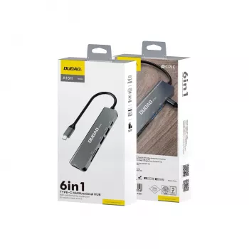 DUDAO A15H 6-v-1 USB-C zvezdišče priklopna postaja s HDMI, USB 3.0, USB 2.0, bralnik kartic SD/TF, PD 100W - Space Gray