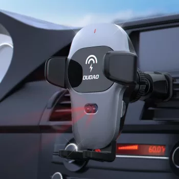 Dudao avtomobilsko držalo za telefon z vgrajenim polnilnikom Qi 15W sivo (F20xs)