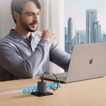 CUKTECH CUKAD653EUGR 65W GaN 3-portni polnilnik USB-C & USB-A - siv