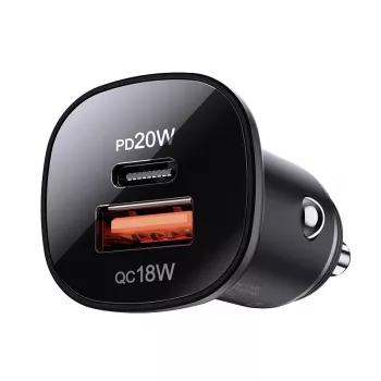 ACEFAST avtomobilski polnilnik 38W USB-C / USB-A, PPS, Power Delivery, Quick Charge 3.0, AFC, FCP, črn (B1)