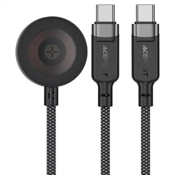 ACEFAST C6-11 3-v-1 polnilni kabel USB-C na 2x USB-C & Qi brezžični, 100W, 1,2m, črn