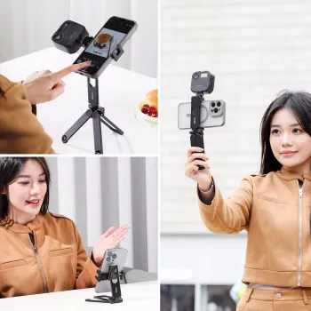 Ulanzi M007 / Ma26 3-v-1 kovinski ročaj za telefon s stojalom, 360° vrtenje, držalo za dodatke, črna