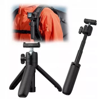 ULANZI MT66 3-v-1 mini stativ selfie palica sponka za nahrbtnik za DJI Osmo Action 5 Pro 4 3, GoPro, Insta360 – črna