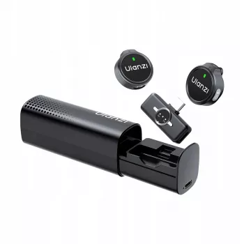 ULANZI A21 brezžični lavalier mikrofonski set s polnilnim ovitkom, 2 oddajnika, sprejemnik USB-C, doseg 100 m, črn