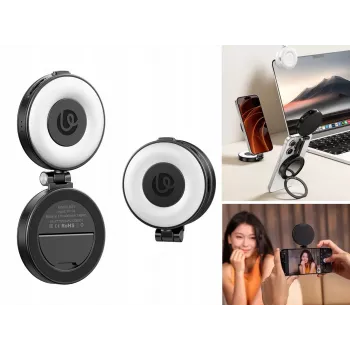 ULANZI LM23 LED video luč z ogledalom in držalom MagSafe, 6W Bi-Color 2500K-9000K, baterija 2000mAh, USB-C, črna