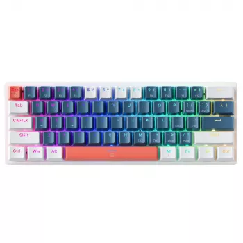 Machenike K500-B61 žična mehanska igralna tipkovnica, kompaktna s 61 tipkami, rjavi stikali, RGB osvetlitev ozadja, modro-bela