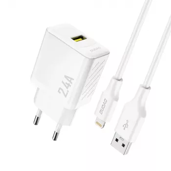 DUDAO A23LEU adapter 12W 1x USB-A (priložen 1m kabel USB-A na Lightning), bel