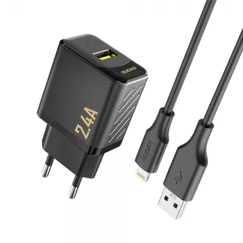 Dudao A23LEU adapter 12W 1x USB-A (priložen 1m kabel USB-A na Lightning), črn