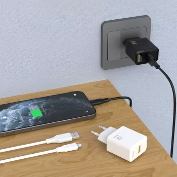 Dudao A23LEU adapter 12W 1x USB-A (priložen 1m kabel USB-A na Lightning), črn