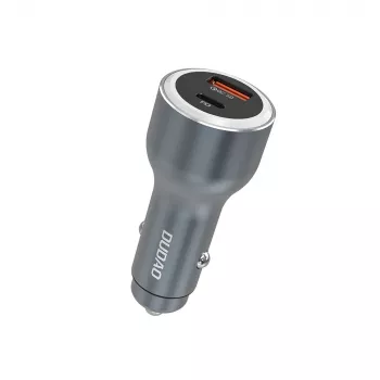 Dudao R4Ultra avtomobilski polnilnik 120W Power Delivery Quick Charge LED USB-A USB-C, siva
