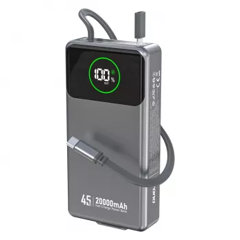 Powerbank Dudao K31 Pro 45W 20000mAh z vgrajenim izvlečnim kablom USB-C – siv