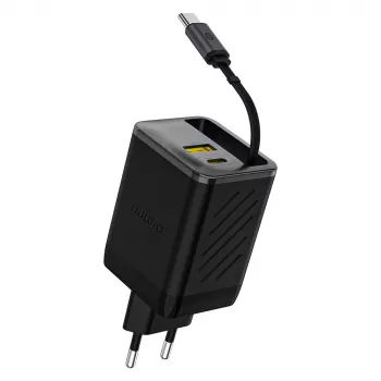 Dudao A67EU GaN 67W polnilnik z vgrajenim izvlečnim kablom USB-C, Power Delivery Quick Charge – črn