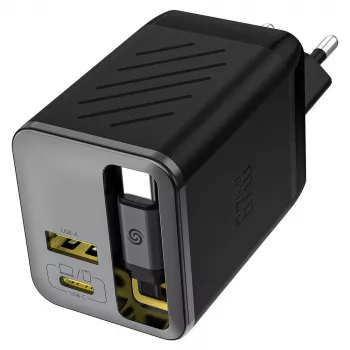 Dudao A67EU GaN 67W polnilnik z vgrajenim izvlečnim kablom USB-C, Power Delivery Quick Charge – črn