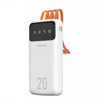 Dudao K6Pro+ powerbank 20000mAh s 4 vgrajenimi kabli USB-C, Micro USB, Lightning, USB-A (vhod) – bel