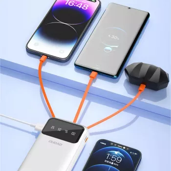 Dudao K6Pro+ powerbank 20000mAh s 4 vgrajenimi kabli USB-C, Micro USB, Lightning, USB-A (vhod) – bel