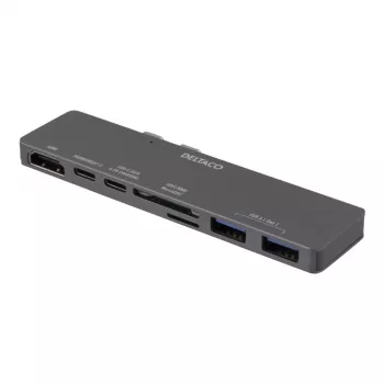 DELTACO USBC-1290 Thunderbolt 3 priklopna postaja - srebrna - 40 Gbit/s - 4K Ultra HD