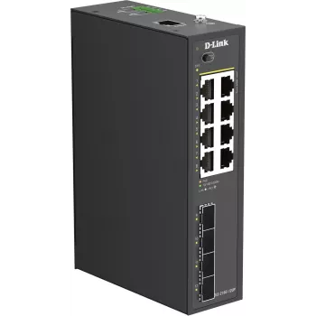 D-Link DIS-210G-12UP industrijsko pametno upravljano stikalo, 12-portno gigabitno, 8 PoE+, 240W, montaža na DIN letev/steno