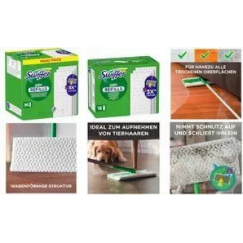 Swiffer Dry nadomestna krpica za tla, 36 kosov, ujame 3x več prahu, umazanije in las, brez vonja, bela