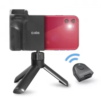 SBS Wireless Reflex Set BT komplet za vloganje s pametnim telefonom z mini stojalom, Bluetooth sprožilcem in LED obročasto lučjo, črn