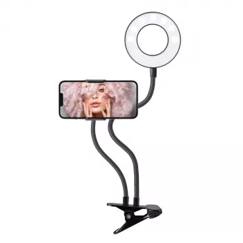 SBS vrtljiva LED obročna namizna sponka 10 cm 3 načini osvetlitve črna