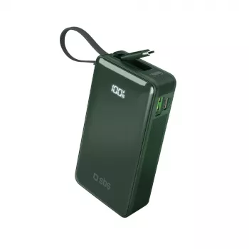 SBS prenosni polnilnik 10000 mAh z vgrajenim kablom USB-C, zelen