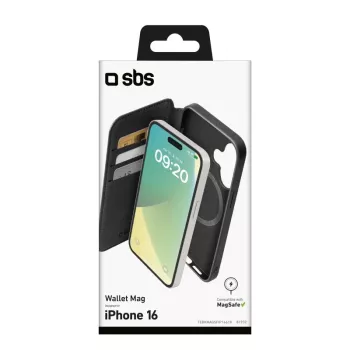 SBS ovitek z denarnico, združljiv z MagSafe, za iPhone 16, črn