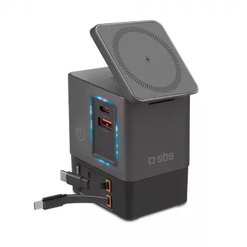 SBS Power Dock 6-v-1 polnilna postaja z MagSafe, stojalom in kabli USB-C 65W – črna