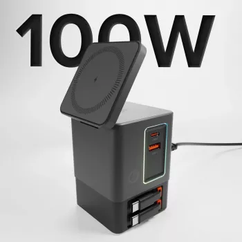 SBS Power Dock 6-v-1 polnilna postaja z MagSafe, stojalom in kabli USB-C 65W – črna