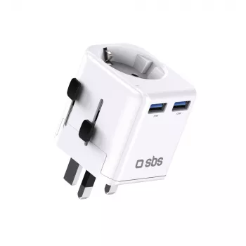 SBS univerzalni potovalni adapter EU 2x USB-A, bel