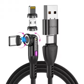 STATIK 360Pro pleten rotirajoči 3 magnetni nastavki 6-v-1 kabel črni 2m