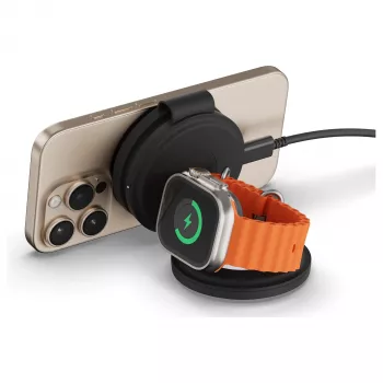 Satechi OntheGo 3-v-1 brezžični polnilnik s Qi2, črn, 15W, ST-QTG31K