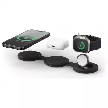 Satechi OntheGo 3-v-1 brezžični polnilnik s Qi2, črn, 15W, ST-QTG31K