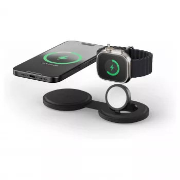 Satechi OntheGo 2-v-1 brezžični polnilnik s Qi2, črn, 15W, ST-QTG21K