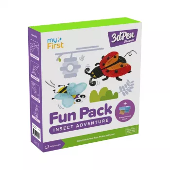 myFirst 3dPen Make Filaments Fun Pack Insect Adventure – ustvarjalni set za 3D pisalo: 5 predlog, 17 PCL filamentnih niti (34 m), modul avtomobila na vleko, termoplastična folija