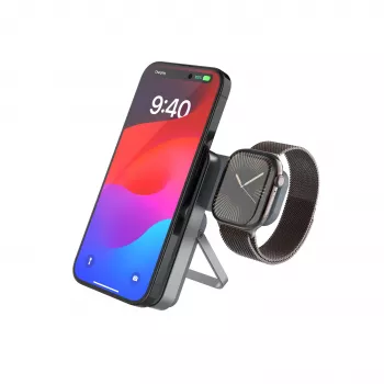 Fixed MagZen5 stojalo z vgrajenim polnilnikom za Apple Watch in MagSafe, 5000 mAh sivo