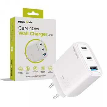 Mobile Origin 40W GaN polnilnik MO13 bel 1x USB-A + 2x USB-C